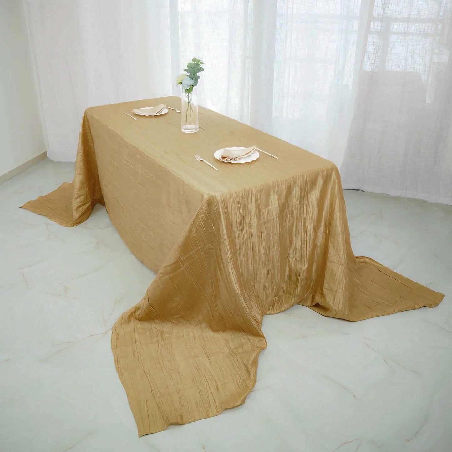 Taffeta 90"x156" Rectangle Tablecloth Gold - Seamless Accordion Crinkle Design for Stylish Celebrations