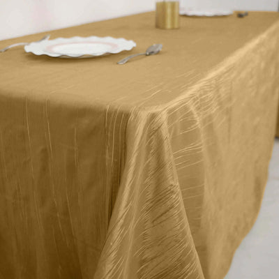 Taffeta 90"x132" Rectangle Tablecloth Gold - Seamless Accordion Crinkle Design for Sophisticated Gatherings