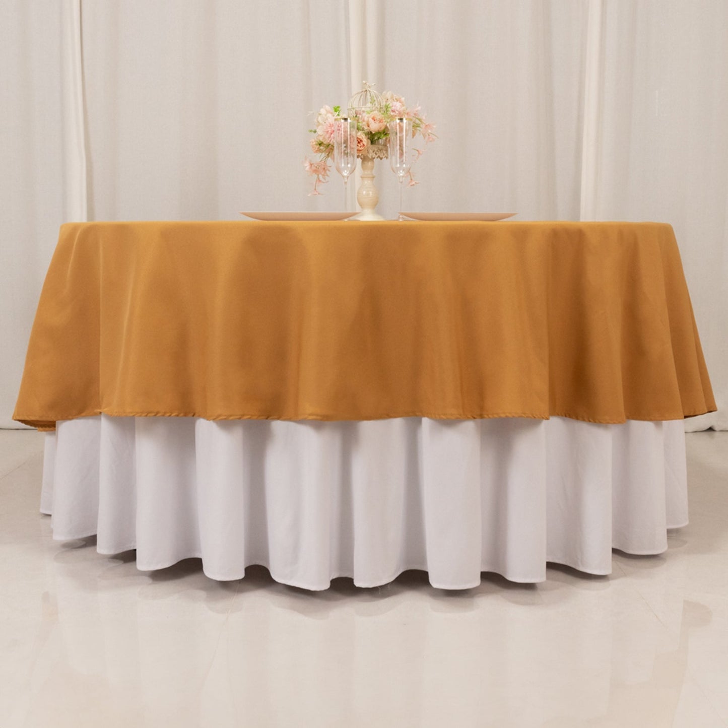 Premium Polyester 90" Round Tablecloth Gold - Stain and Wrinkle-Resistant 220GSM Table Cover for Weddings & Event Decor