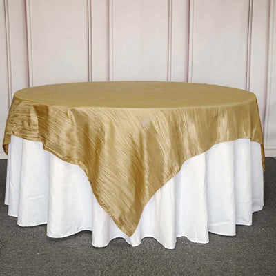 Taffeta 90"x90" Table Overlay Square Tablecloth Gold - Accordion Crinkle Design for Modern Celebrations
