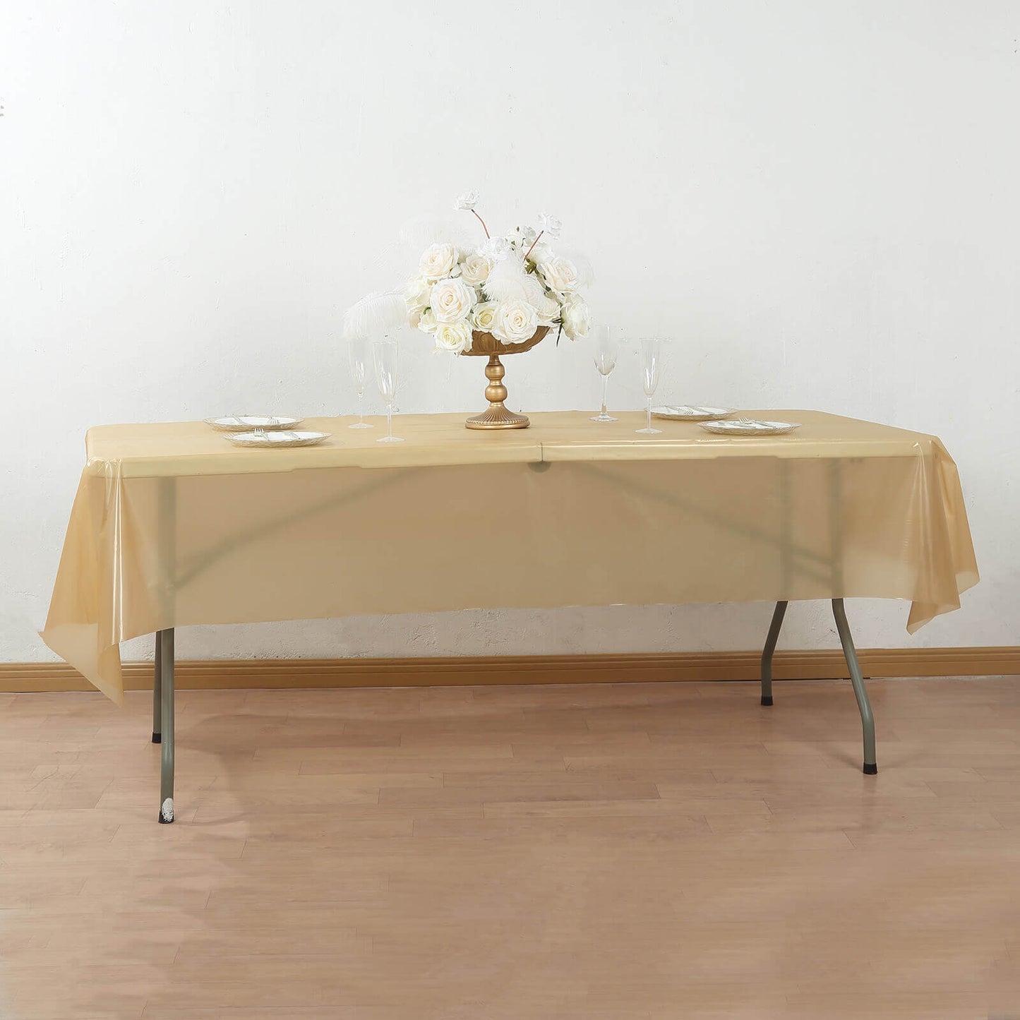 Plastic Table Cover Roll Gold with Slide Cutter - Customizable Disposable Tablecloth Roll 54"x300ft