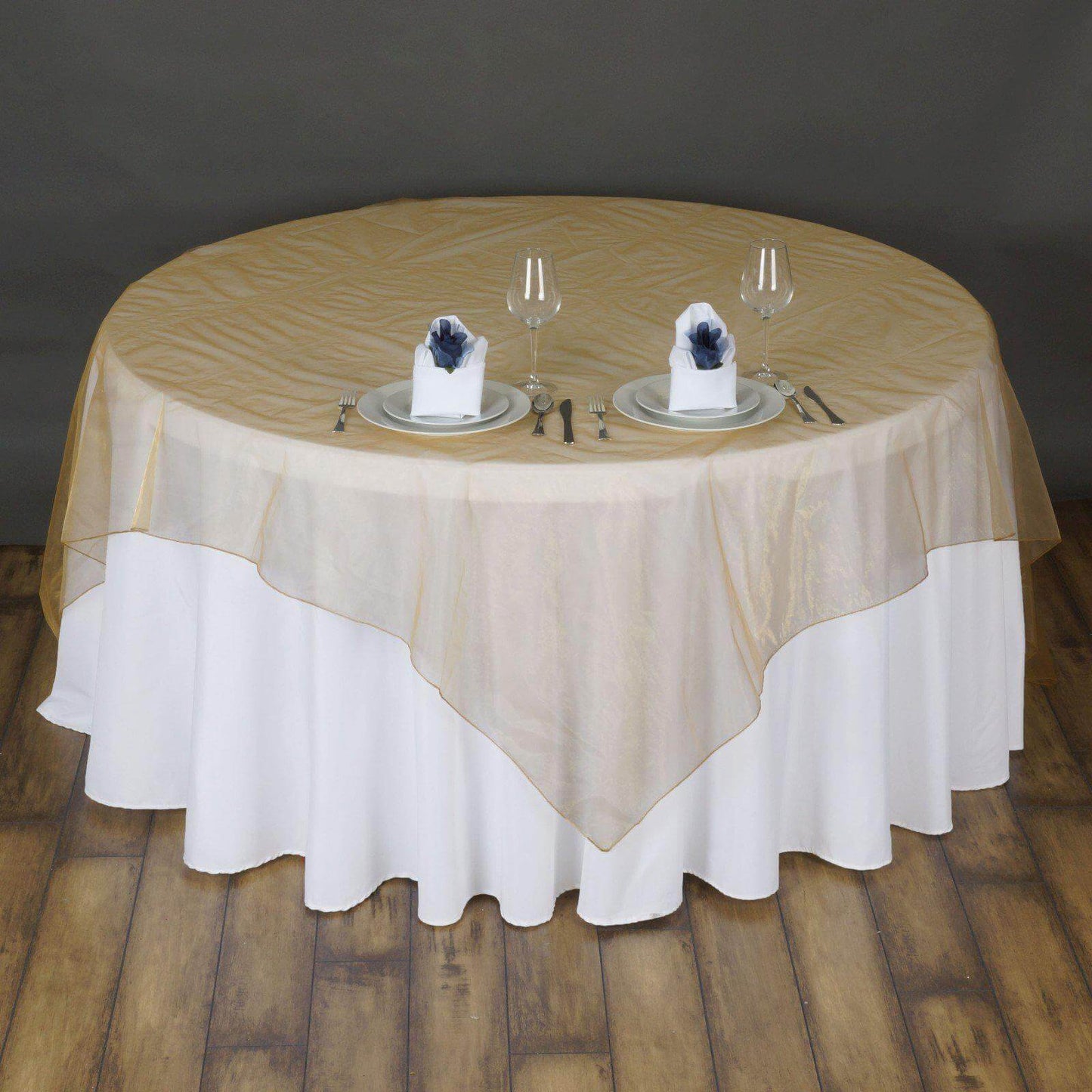 Organza 72"x72" Table Overlay Square Tablecloth Gold - Sheer Design for Stylish Events