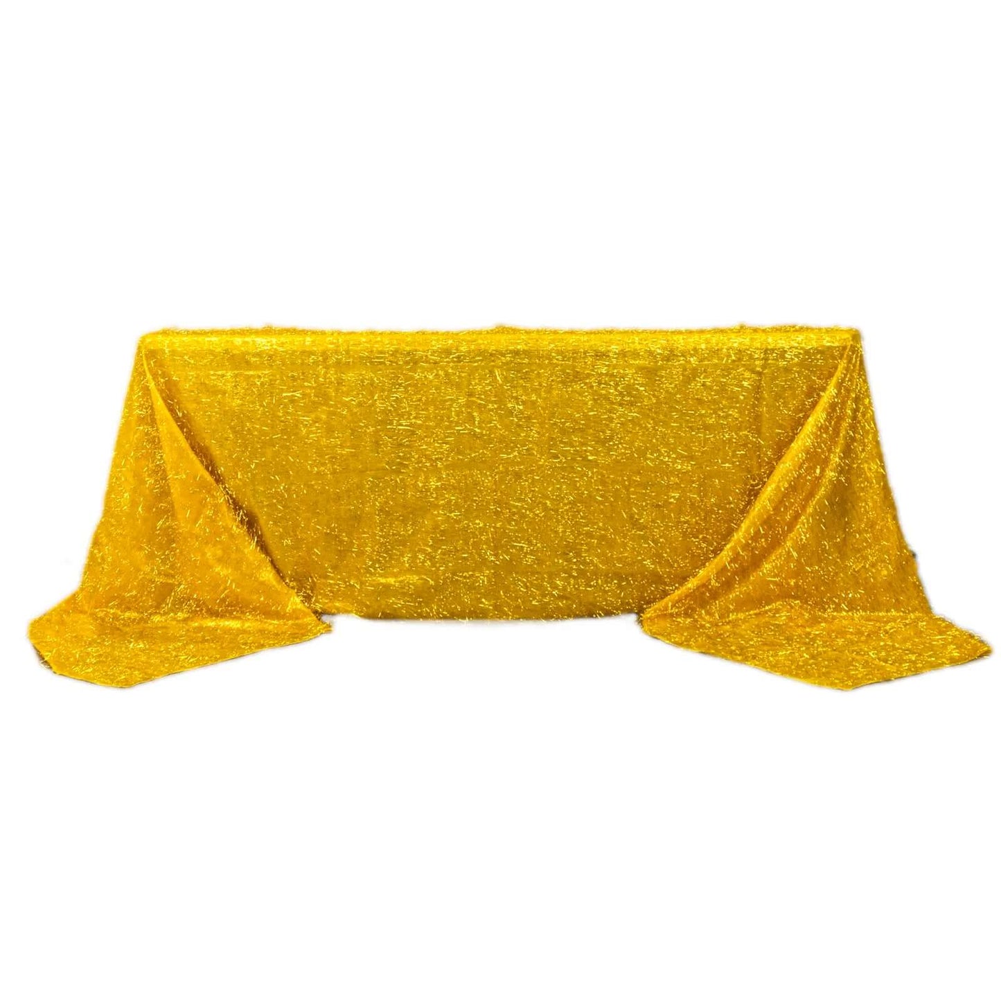 Polyester 90"x156" Rectangle Tablecloth Gold Metallic Fringe Shag Tinsel Design Table Cover for Events Decor