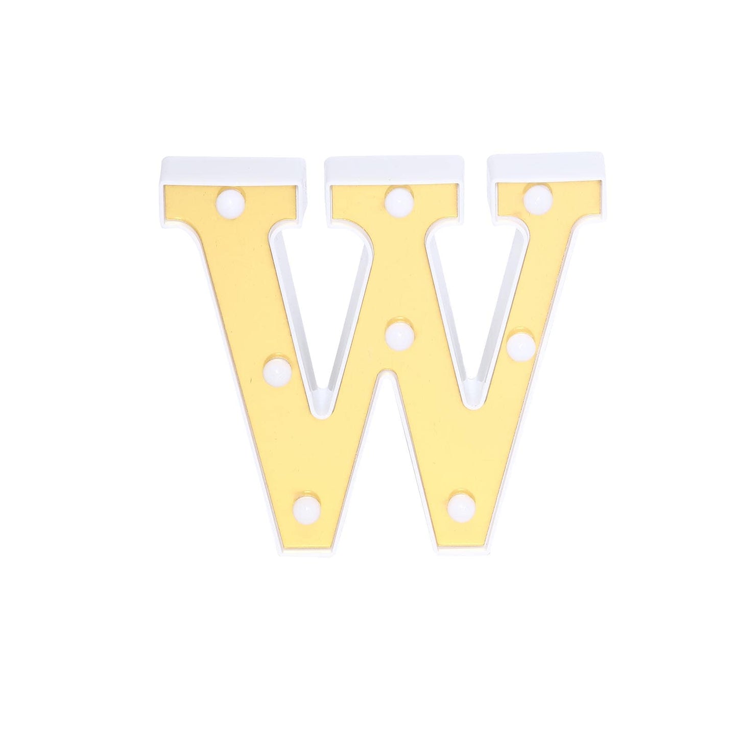 3D Marquee Letter "W" Warm White 8 LED Lights Gold - Chic Light-Up Decor for Events 6"