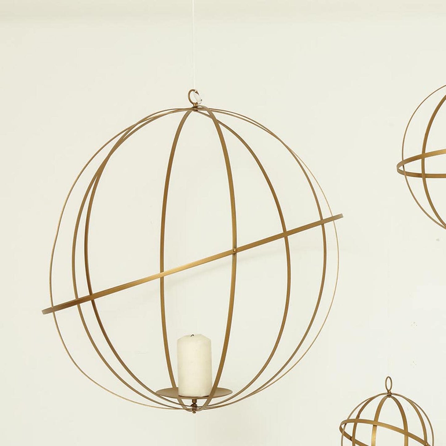Hanging Sphere Candle Holder Gold Wrought Iron Event Display Accent - Centerpiece 24"