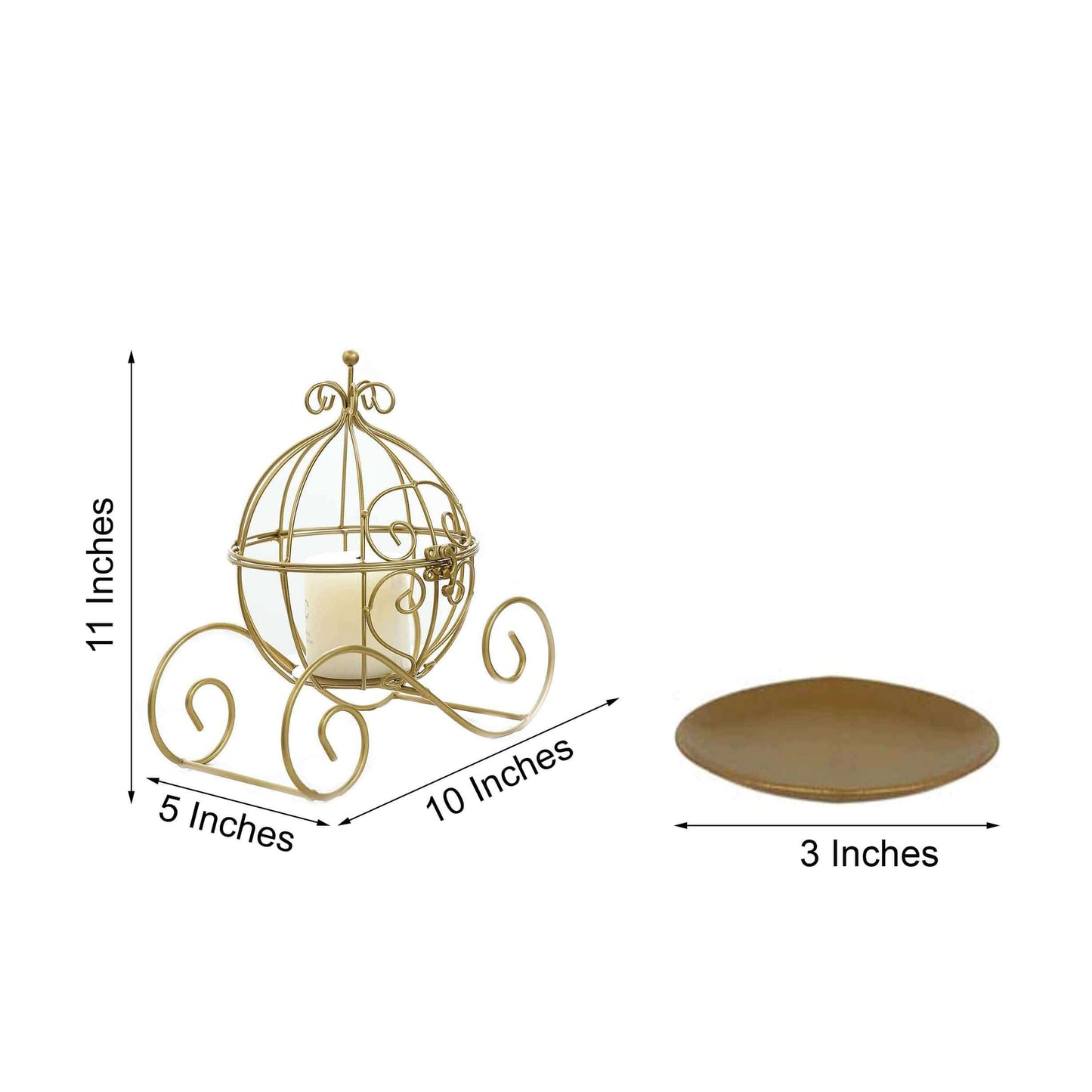 Candle Holder Gold Wrought Iron Cinderella Carriage Card Display - Wedding Table Accent 11"