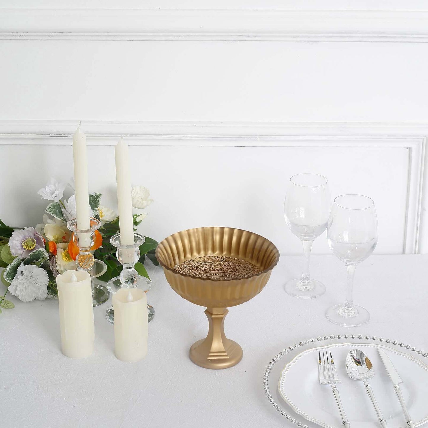 Glass Compote Floral Bowl Pedestal Vase Roman Style Gold - Antique Flower Vase for Sophisticated Event DÃ©cor 7"