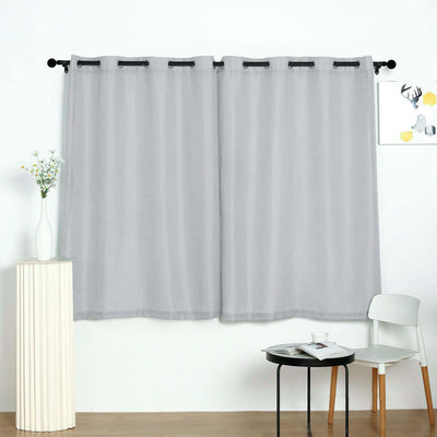 2 Pack Handmade Silver Faux Linen Curtains 52"x64", Curtain Panels With Chrome Grommets