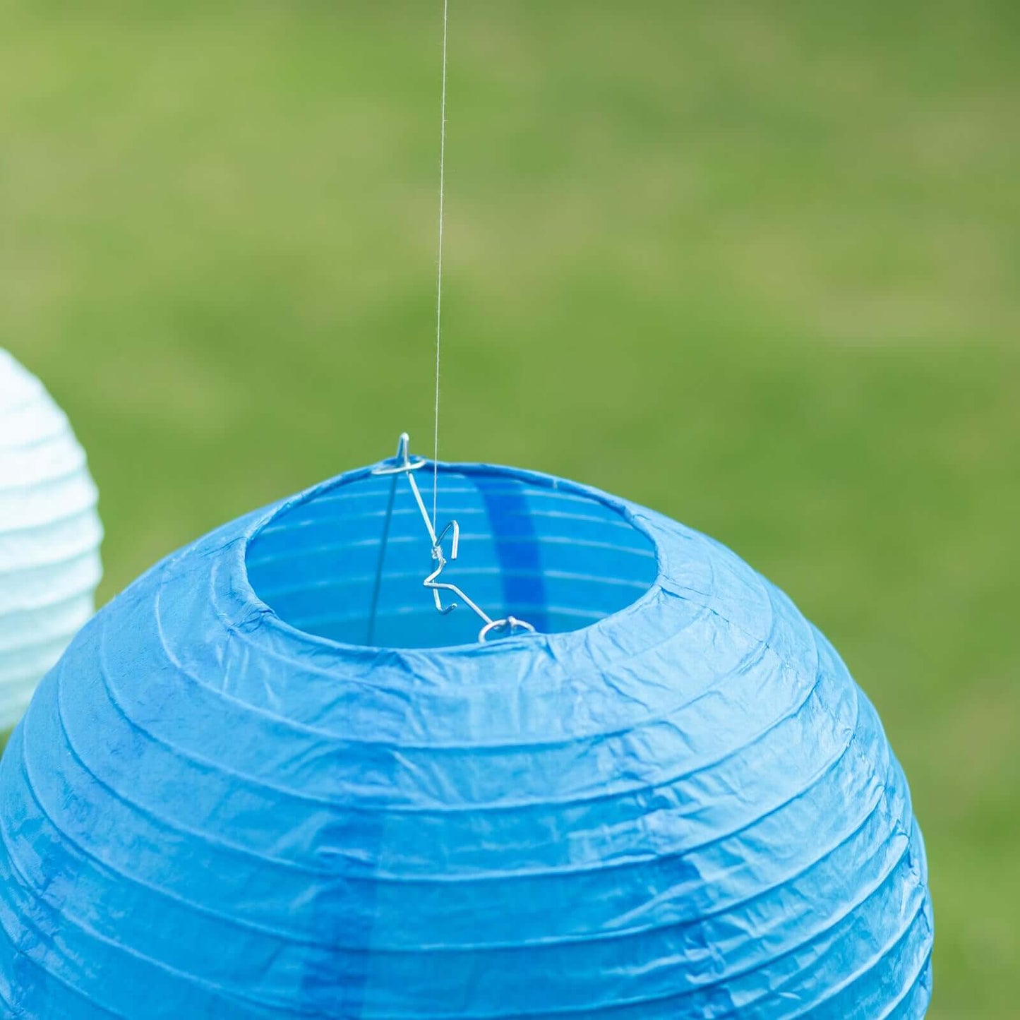 Set of 8 Mixed Blue White Hanging Paper Lanterns, Decorative Round Chinese Sky Lanterns, Assorted Sizes - 6",8",10",14"