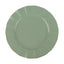 10-Pack Plastic 9" Round Dinner Plates in Dusty Sage Green Ruffled Rim with Gold Edging - Sturdy Disposable Dinnerware