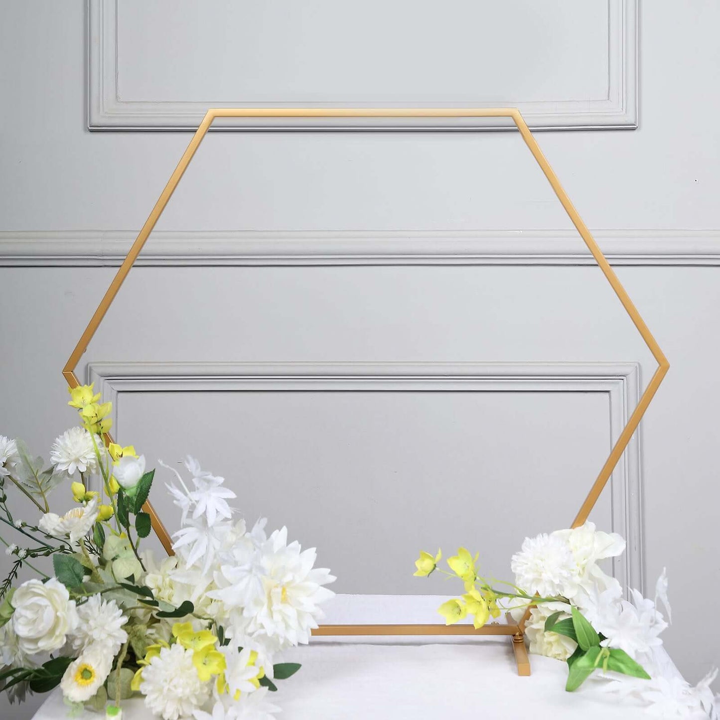 Hexagon Wedding Arch Table Centerpiece Metal Gold - Self-Standing Geometric Flower Balloon Stand 24"