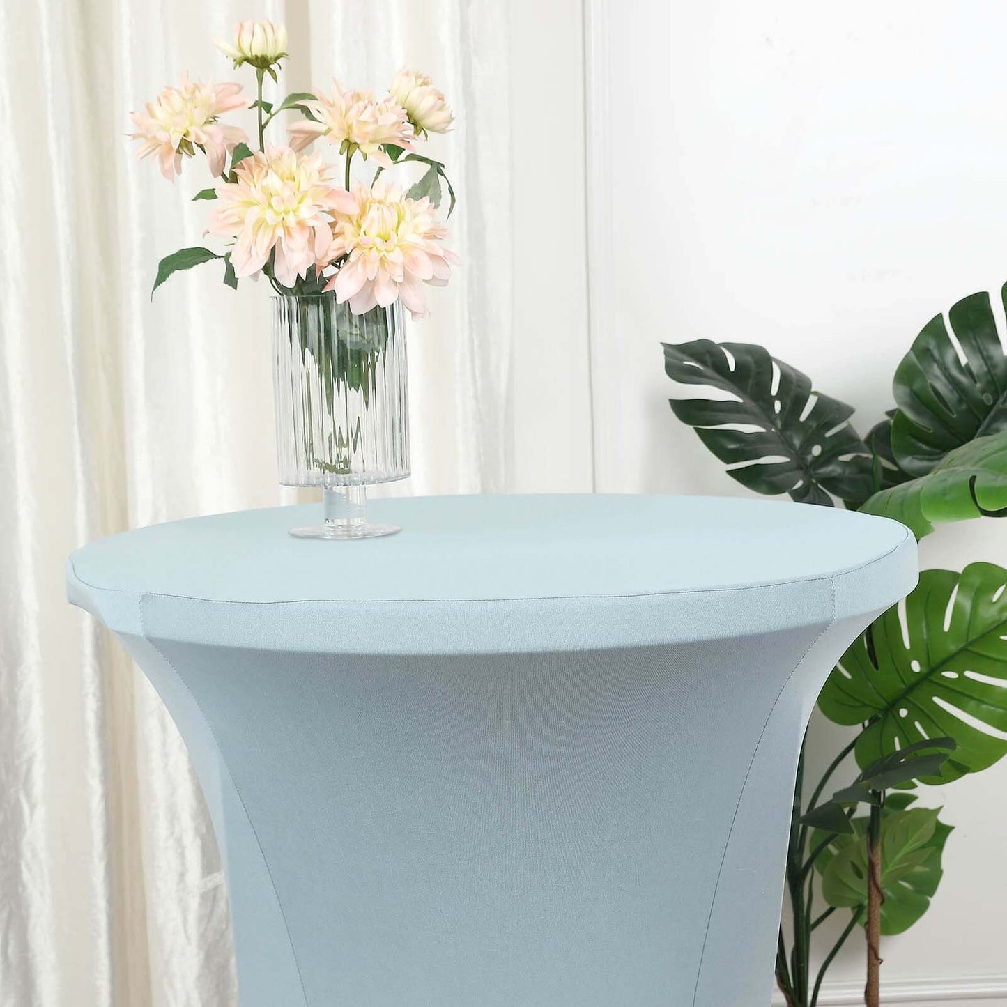 Spandex 30" Round Cocktail Table Cover Dusty Blue - Easy to Maintain Stretch Fitted Highboy Tablecloth