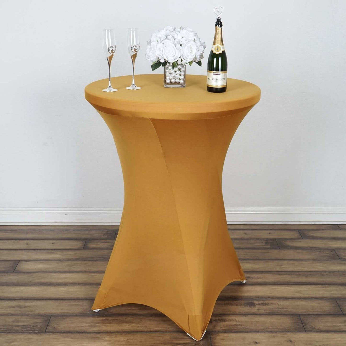 Spandex 30" Round Cocktail Table Cover Gold - Easy to Maintain Stretch Fitted Highboy Tablecloth for Stylish Events