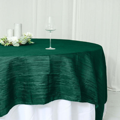 Taffeta 90"x90" Table Overlay Square Tablecloth Hunter Emerald Green - Accordion Crinkle Table Cover