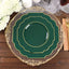 10-Pack Plastic Dinner Plates in Hunter Emerald Green Baroque Design with Scalloped Gold Rim - Heavy Duty Disposable Party Plates 11"