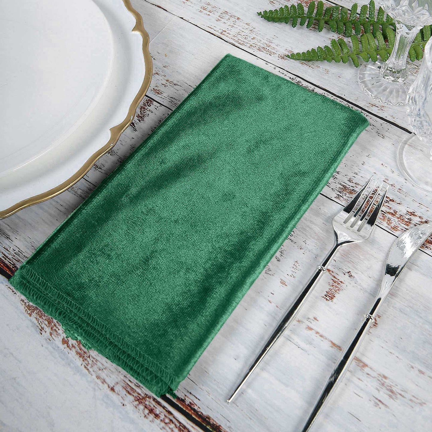 5 Pack Premium Velvet 20"x20" Napkins Hunter Emerald Green - Soft Sheen Finish Cloth Napkins