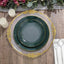 10-Pack Plastic 10" Round Dinner Plates in Hunter Emerald Green with Gold Rim - Glossy Disposable Party Plates