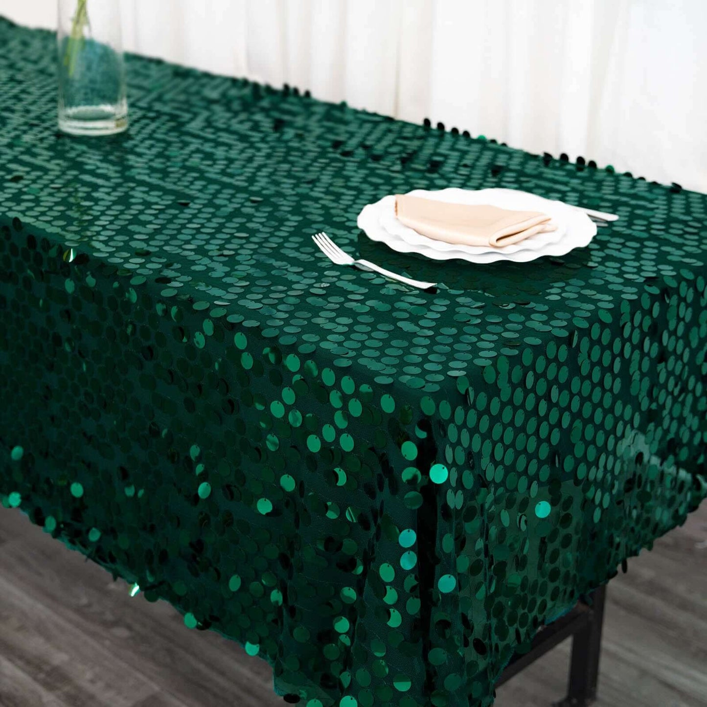 Sequin 60"x102" Rectangle Tablecloth Hunter Emerald Green - Big Payette Design for Modern Gatherings