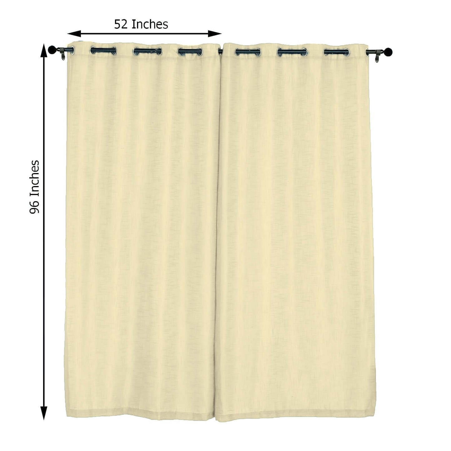 2 Pack Handmade Ivory Faux Linen Curtains 52"x96", Curtain Panels With Chrome Grommets