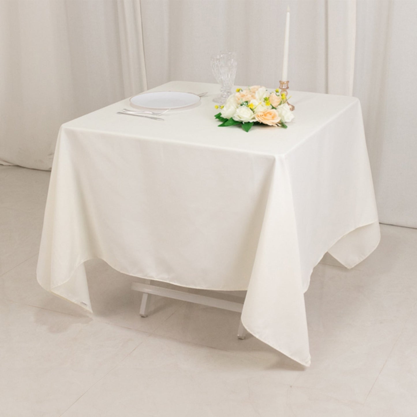 Cotton Blend 70"x70" Square Tablecloth Ivory - Wrinkle-Resistant Fabric Table Cover