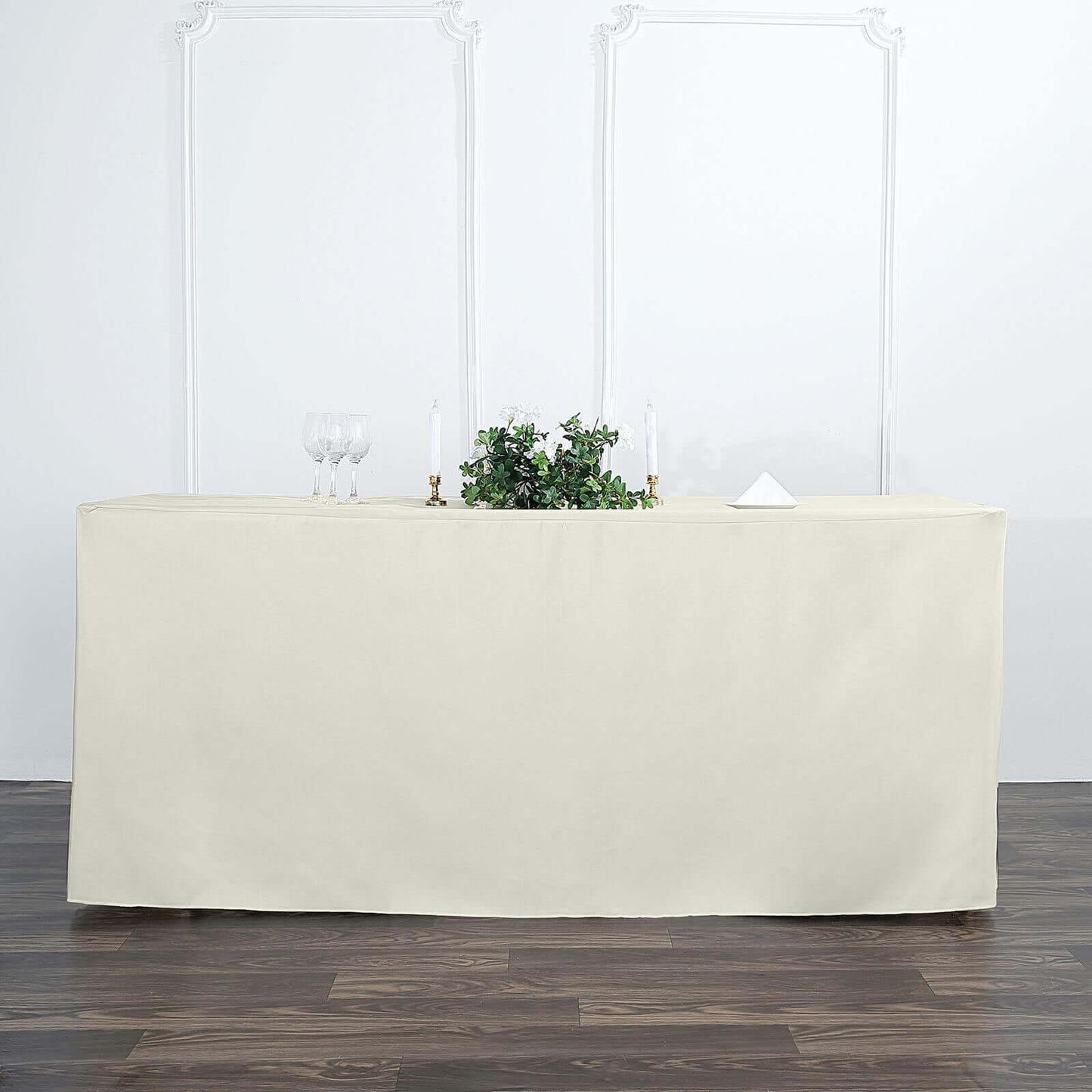 Fitted Polyester 72"x30" Rectangle Tablecloth Ivory - Durable Table Cover