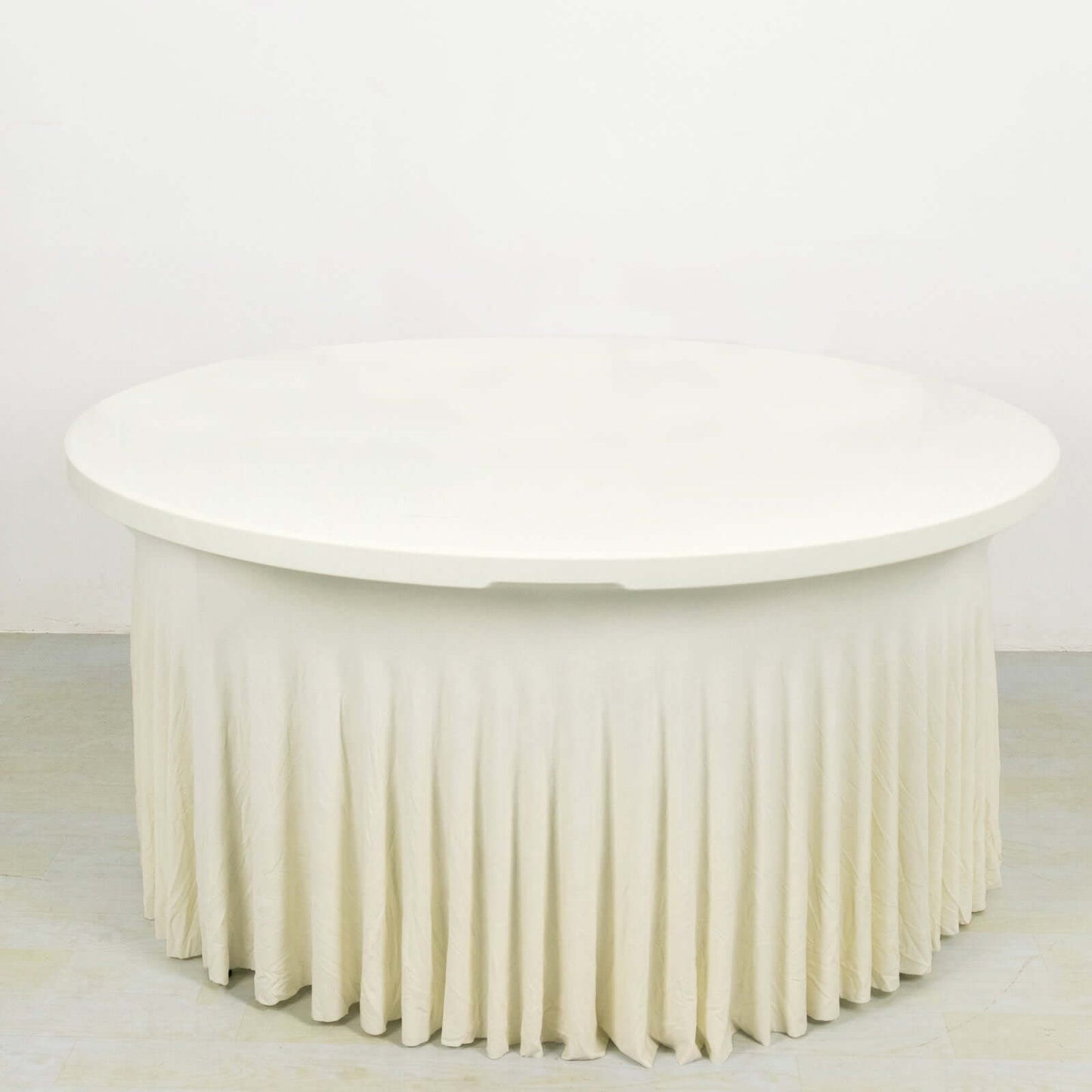 Spandex Round 5ft Table Skirt Ivory with Wavy Skirt-Like Effect Stylish Table Cover