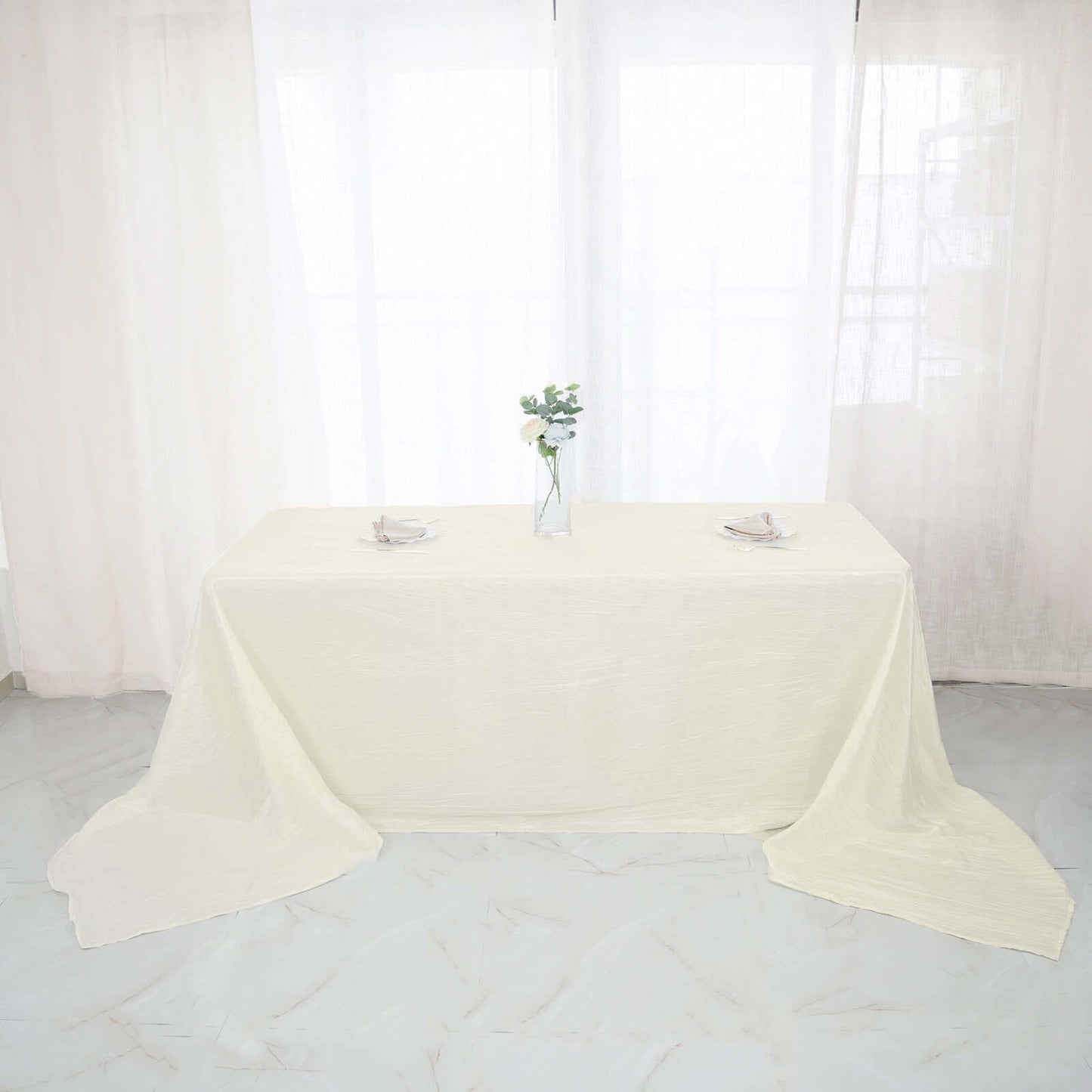 Taffeta 90"x156" Rectangle Tablecloth Ivory - Accordion Crinkle Seamless Table Cover