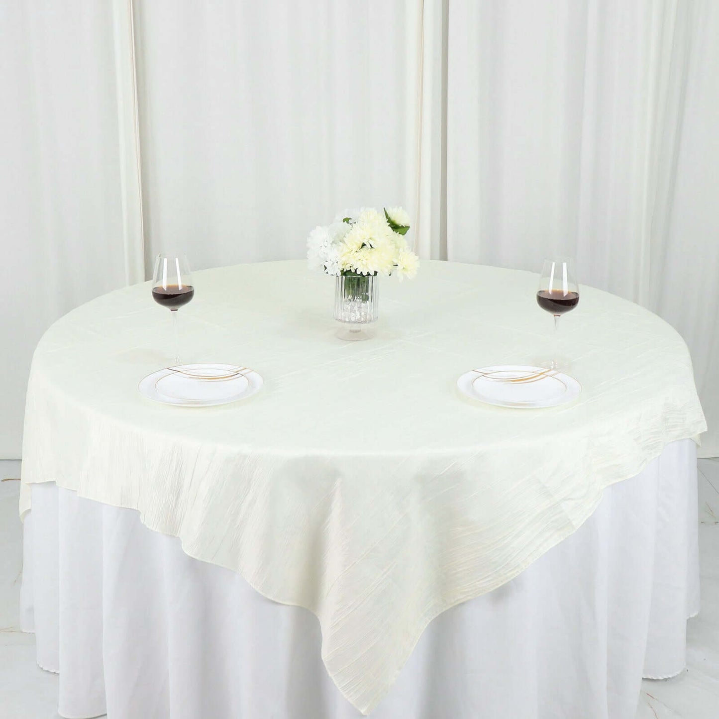 Taffeta 72"x72" Table Overlay Square Tablecloth Ivory - Accordion Crinkle Table Cover