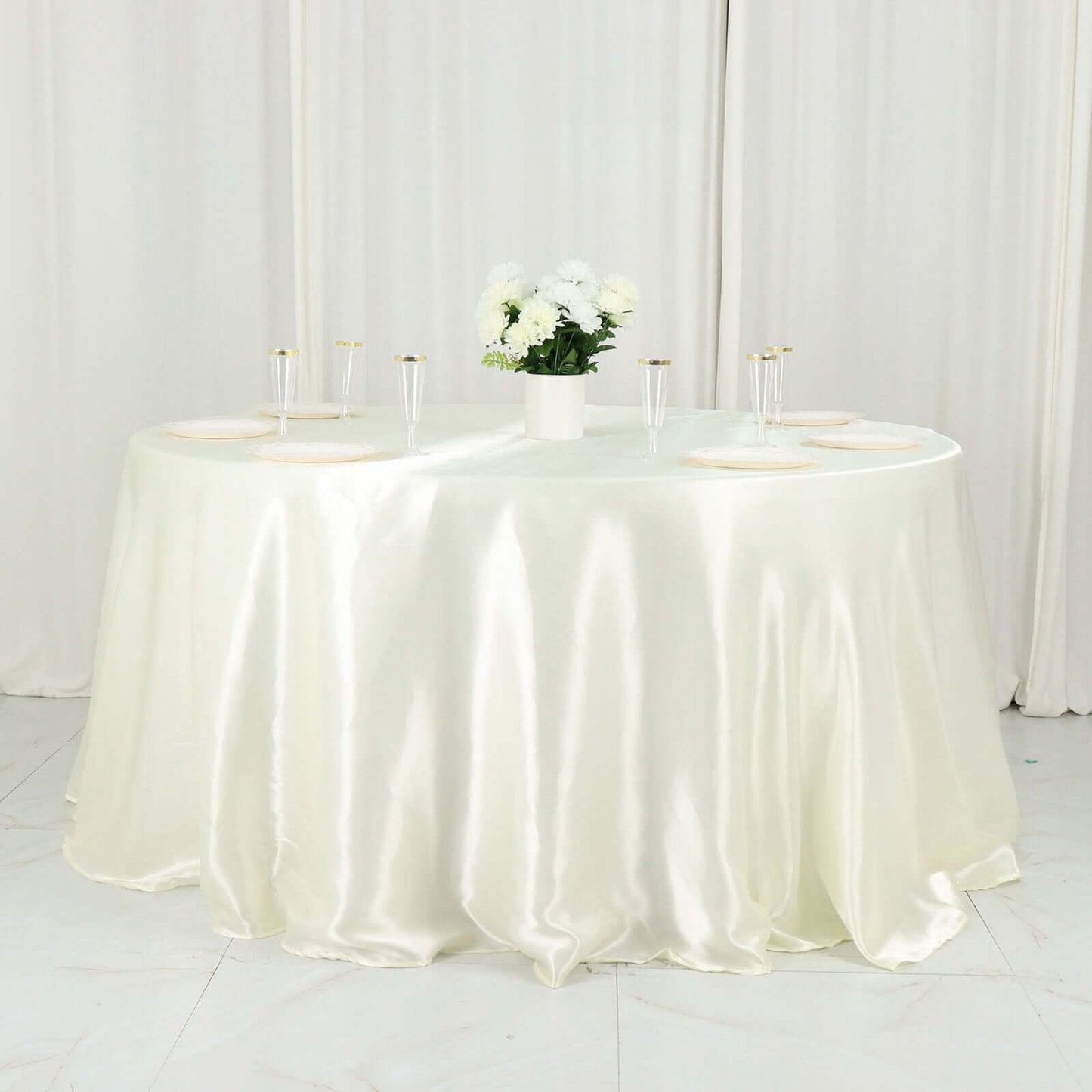 Satin 132" Round Tablecloth Ivory - Stylish Seamless Table Cover