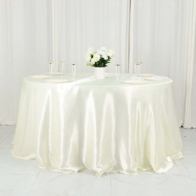 Satin 132" Round Tablecloth Ivory - Stylish Seamless Table Cover