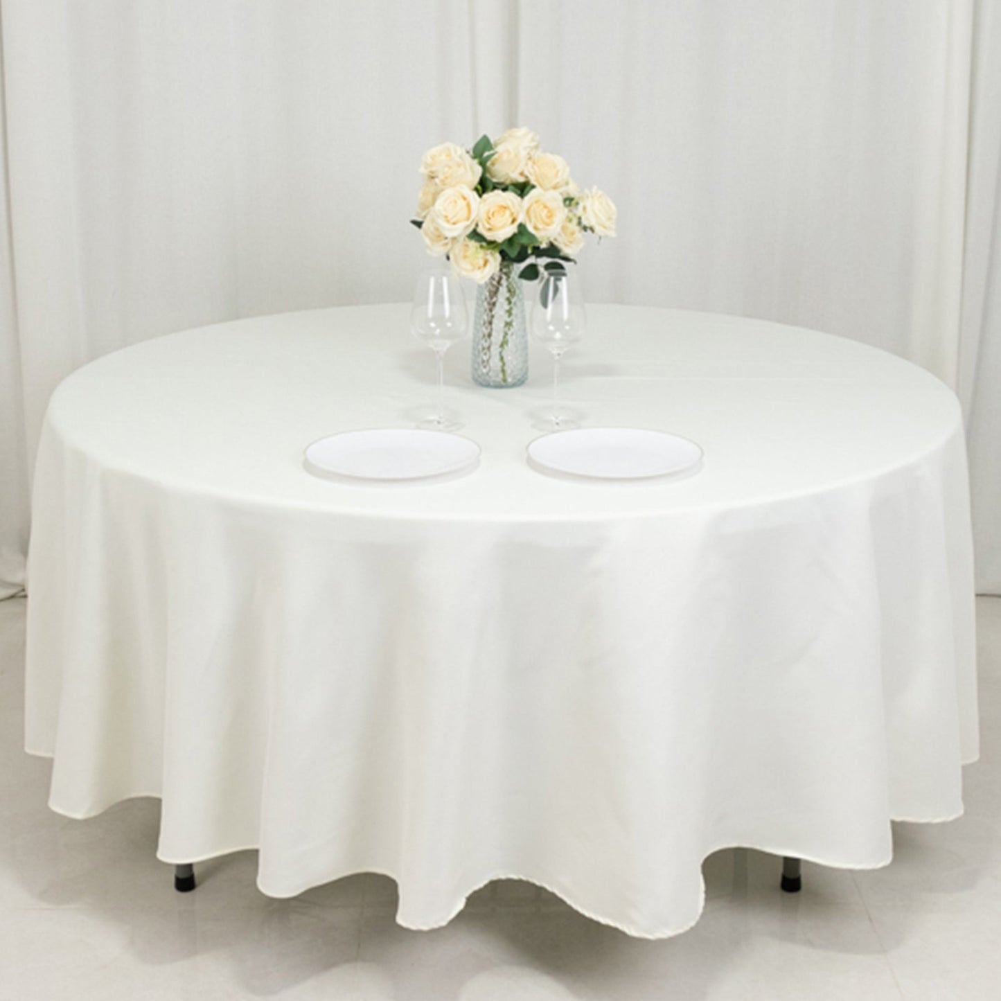 Fire Retardant Premium Polyester 108" Round Tablecloth Ivory - High-Performance Table Cover
