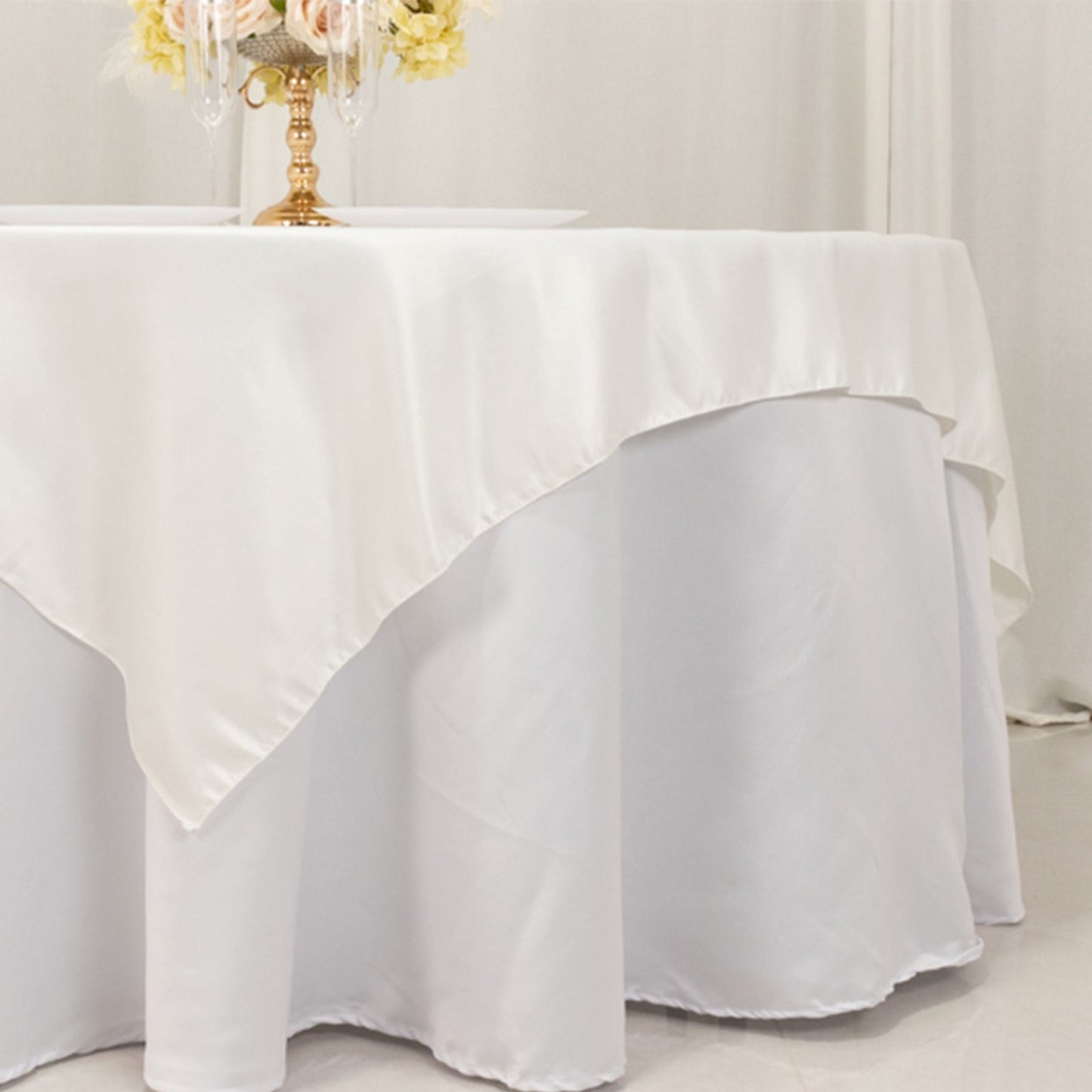 Lamour Satin 72"x72" Table Overlay Square Tablecloth Ivory - Smooth Finish Table Topper