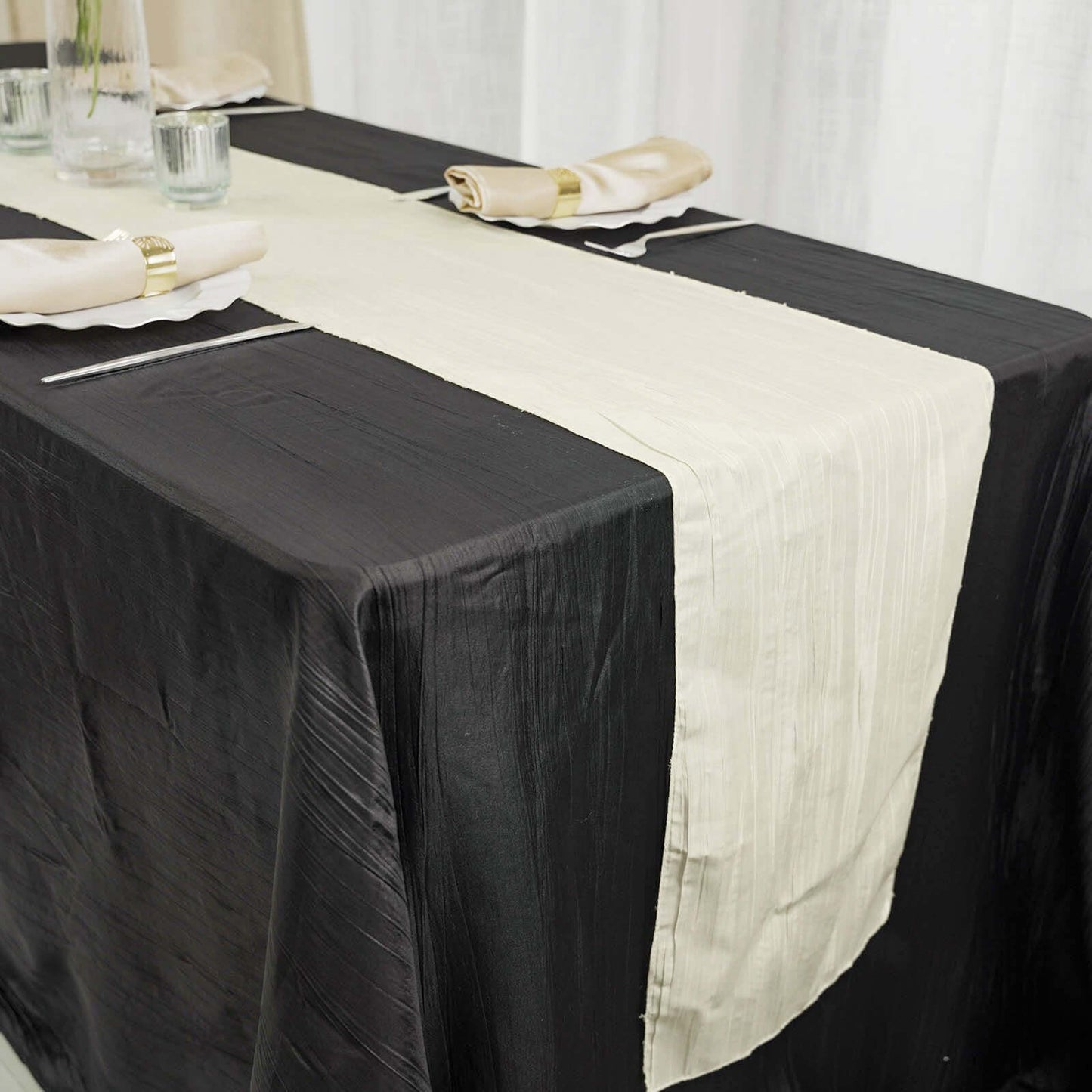 Taffeta 12"x108" Table Runner Ivory - Accordion Crinkle Design