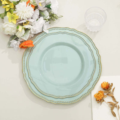 10-Pack Plastic Dinner Plates in Jade with Gold Scalloped Rim - Disposable Party Plates 9"