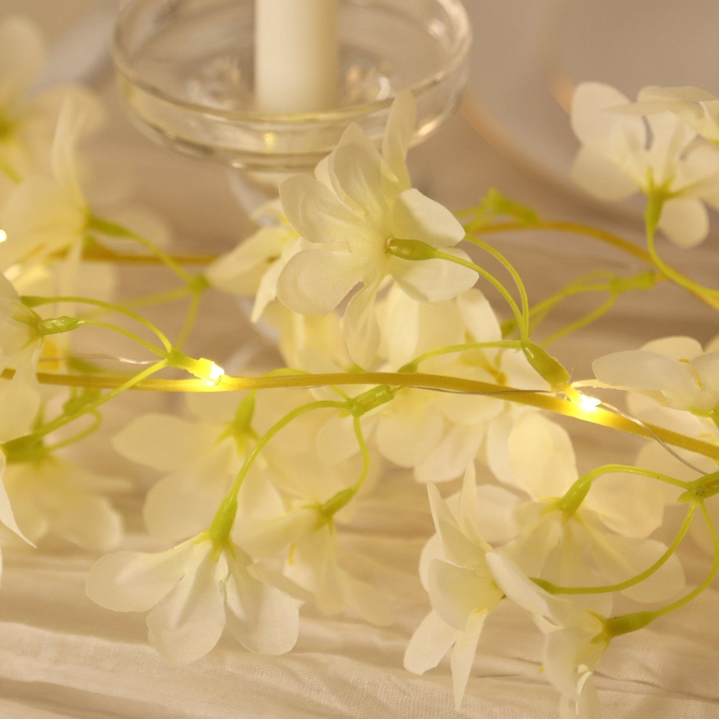 2-Pack Garland String Lights Jasmine Silk Flower Design White Warm White - Battery Operated Hanging DÃ©cor 6ft