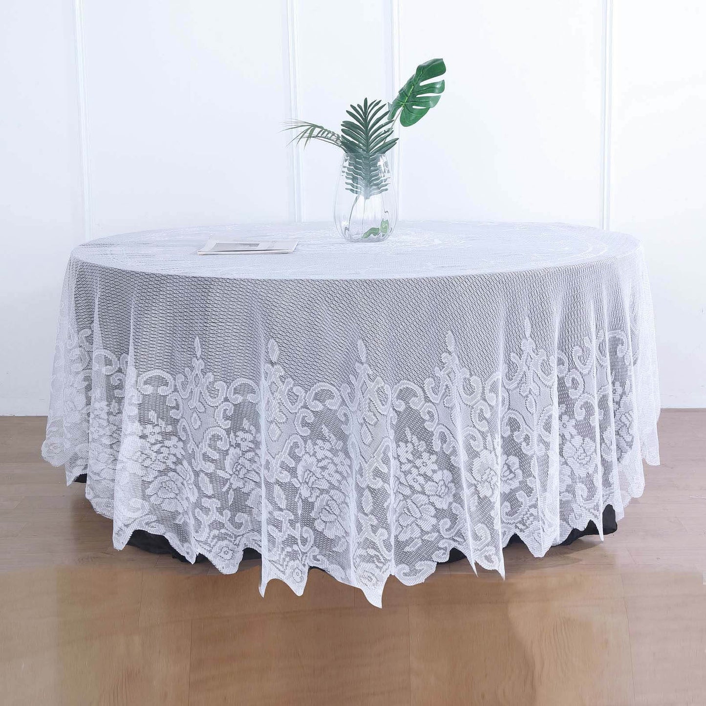 Lace 108" Round Tablecloth White - Premium Design for Formal Table Settings