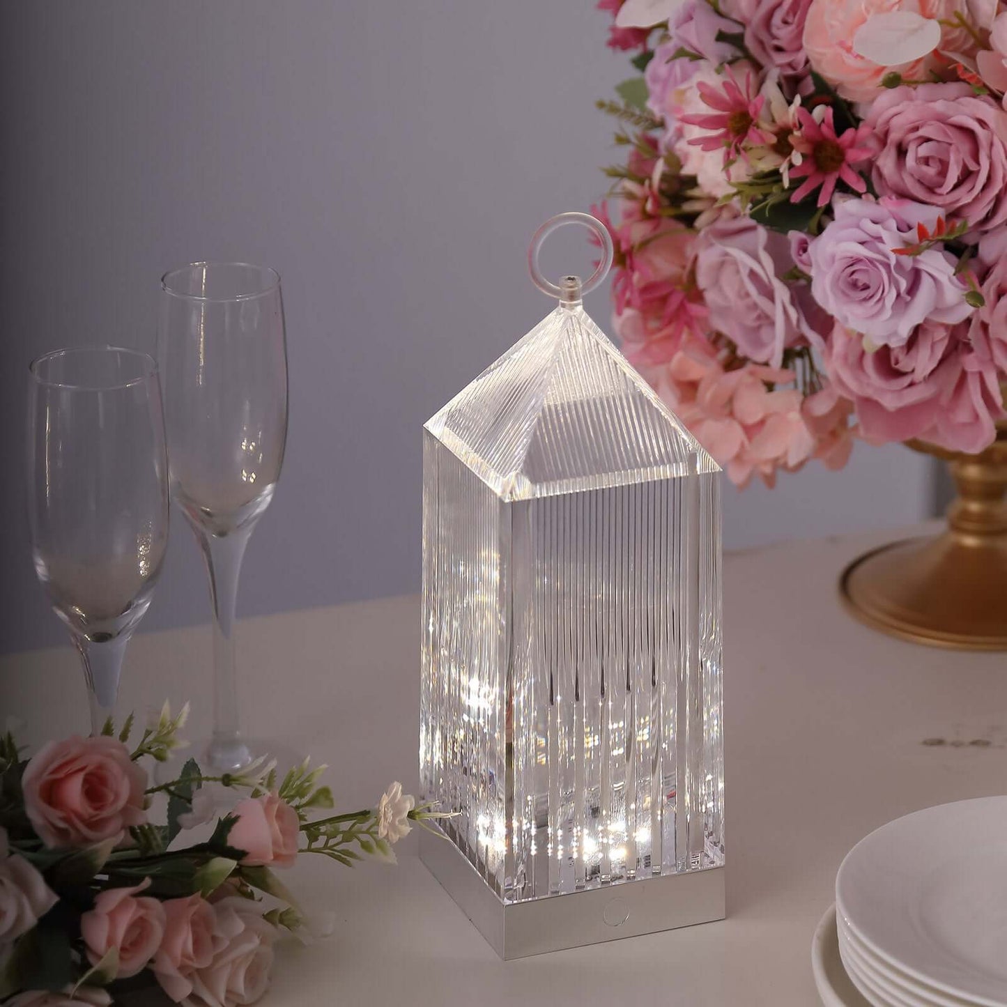 Acrylic LED Lantern Lamp Retro Lighthouse Design Rechargeable - Touch Control Crystal Decorative Night Light 11"