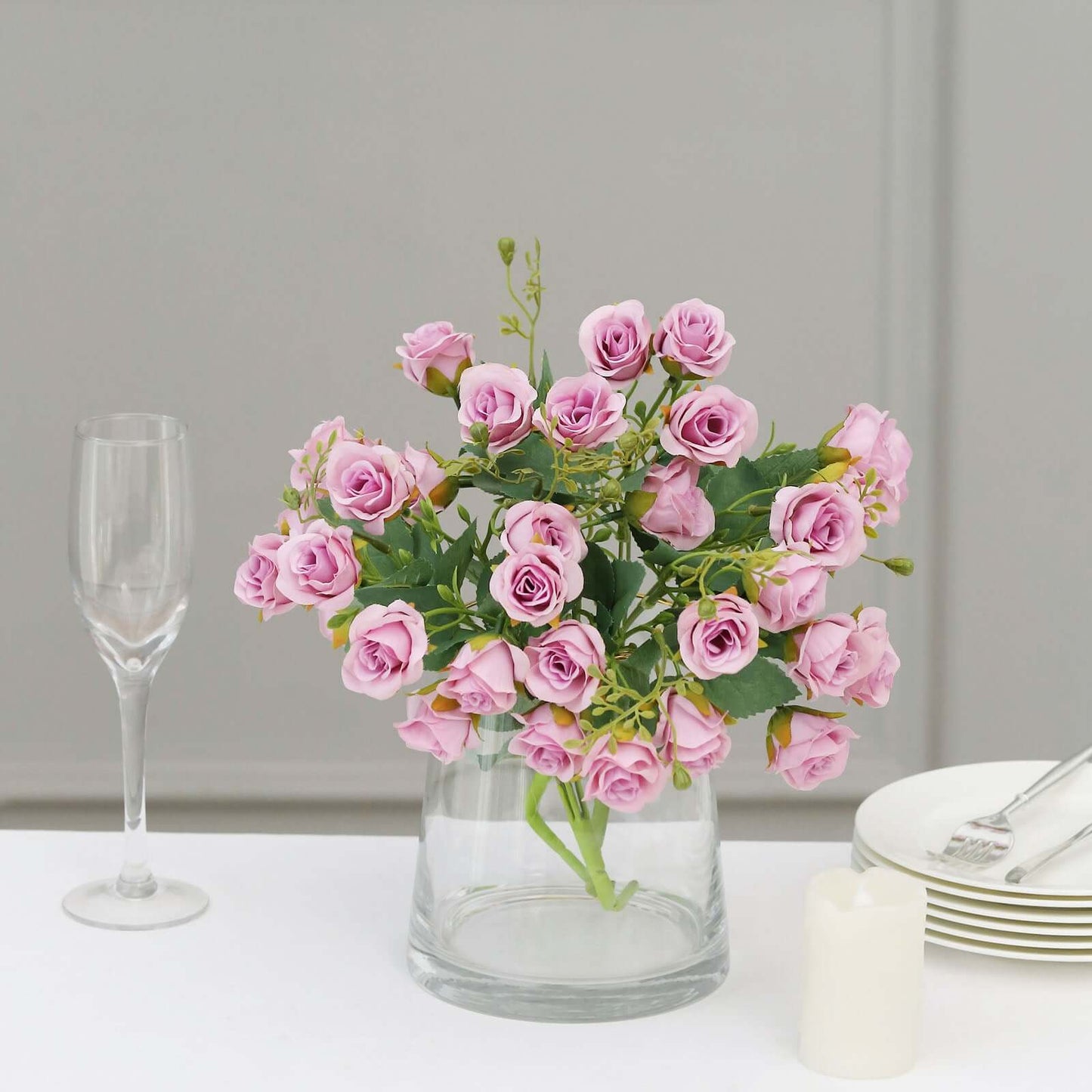 2 Pack 12" Lavender Lilac Artificial Open Rose Flower Arrangements, Small Faux Floral Bouquets