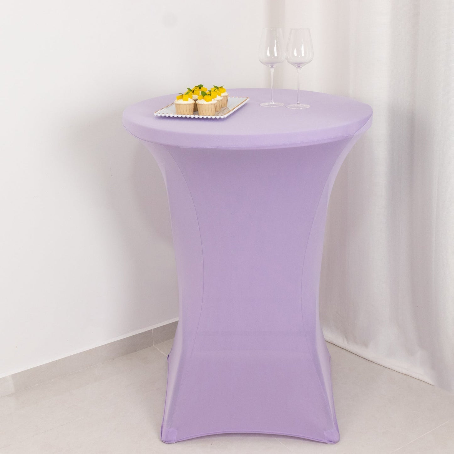 Spandex 30" Round Cocktail Table Cover Lavender Lilac - Easy to Maintain Stretch Fitted Highboy Tablecloth