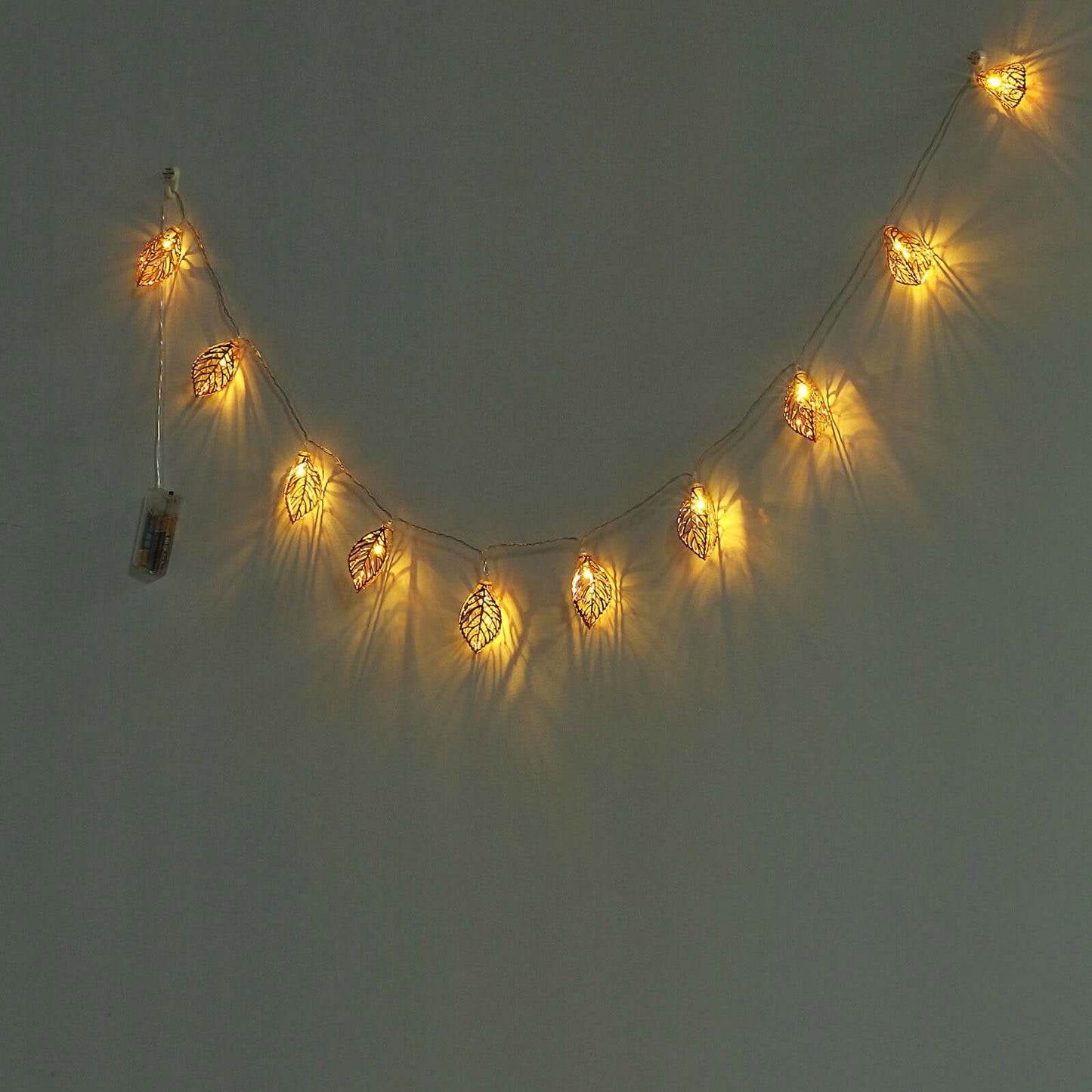 10 LED Fairy String Light Garland Rose Gold Leaves Design Warm White - Battery Operated Party Lights 5ft