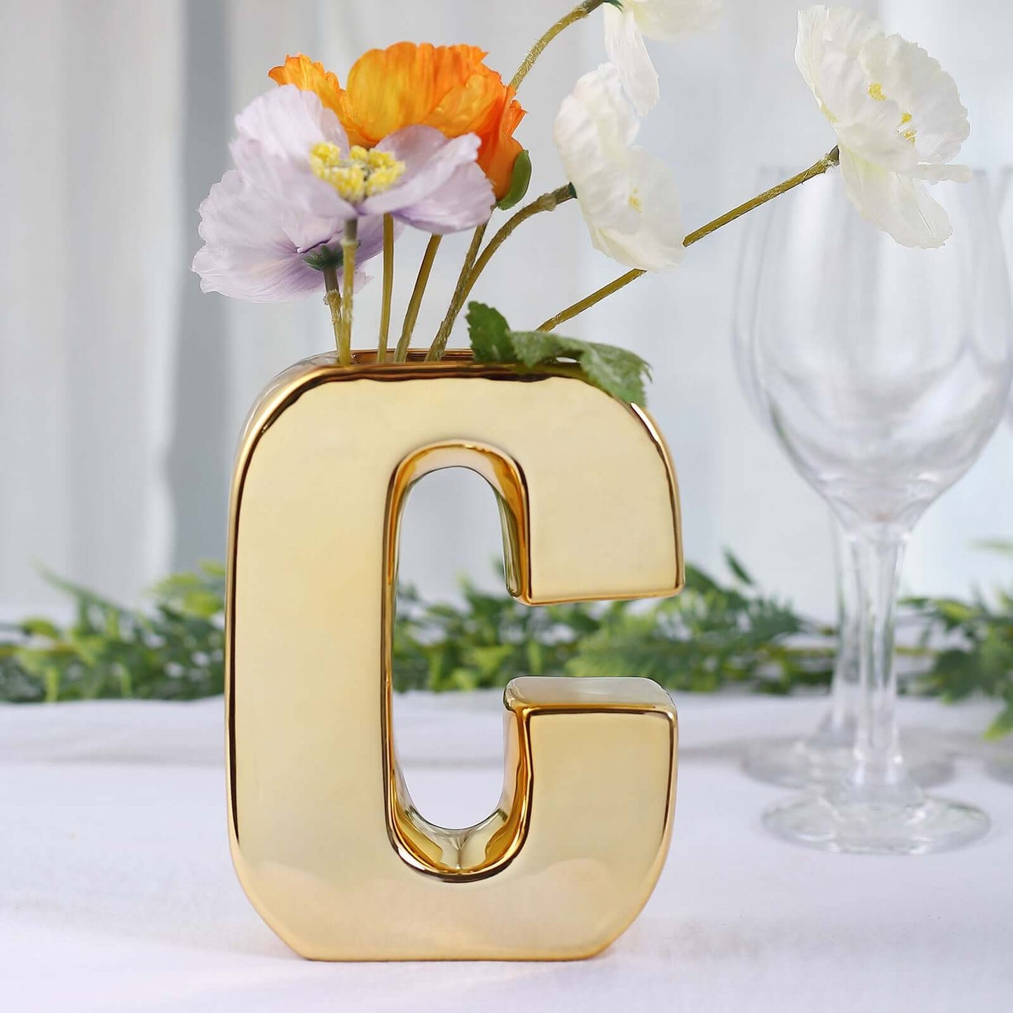 Shiny Ceramic Vase Letter "C" Gold Plated - Chic Bud Planter Pot for Events & Decor 6"