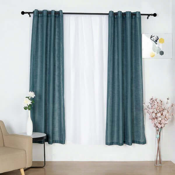 2 Pack Handmade Light Blue Faux Linen Curtains 52"x84", Curtain Panels With Chrome Grommets