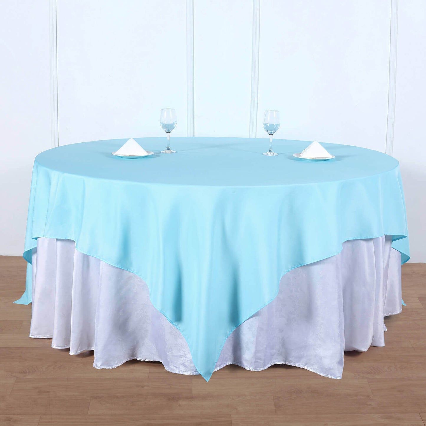 Polyester 90"x90" Table Overlay Square Tablecloth Light Blue - Wrinkle-Resistant & Durable Table Cover