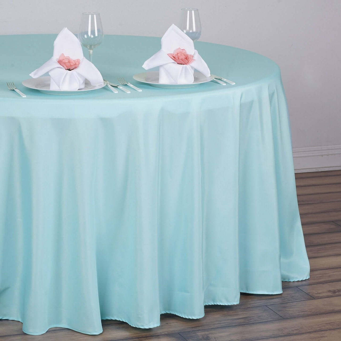 Polyester 120" Round Tablecloth Light Blue - Seamless Wrinkle-Resistant Table Cover