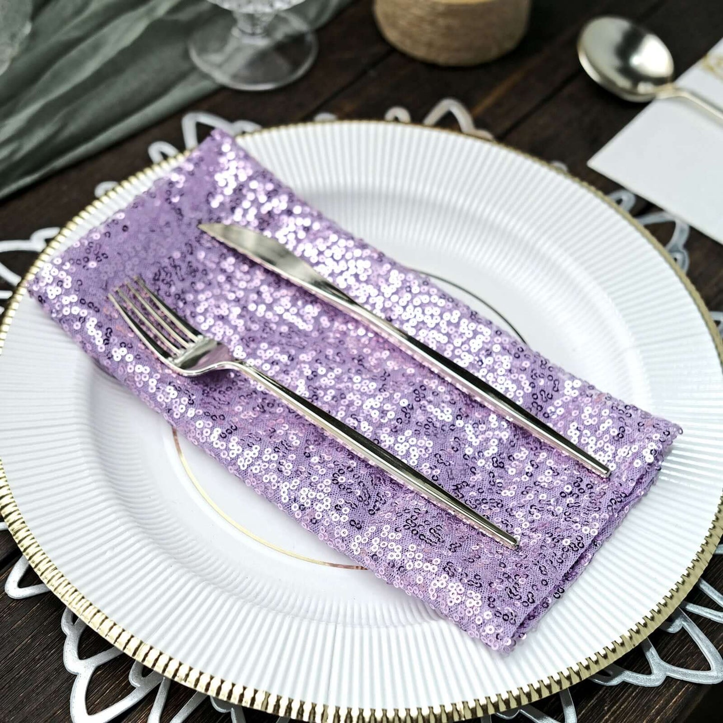 Sequin 20"x20" Napkin Lavender Lilac - Shimmering Dinner Napkin