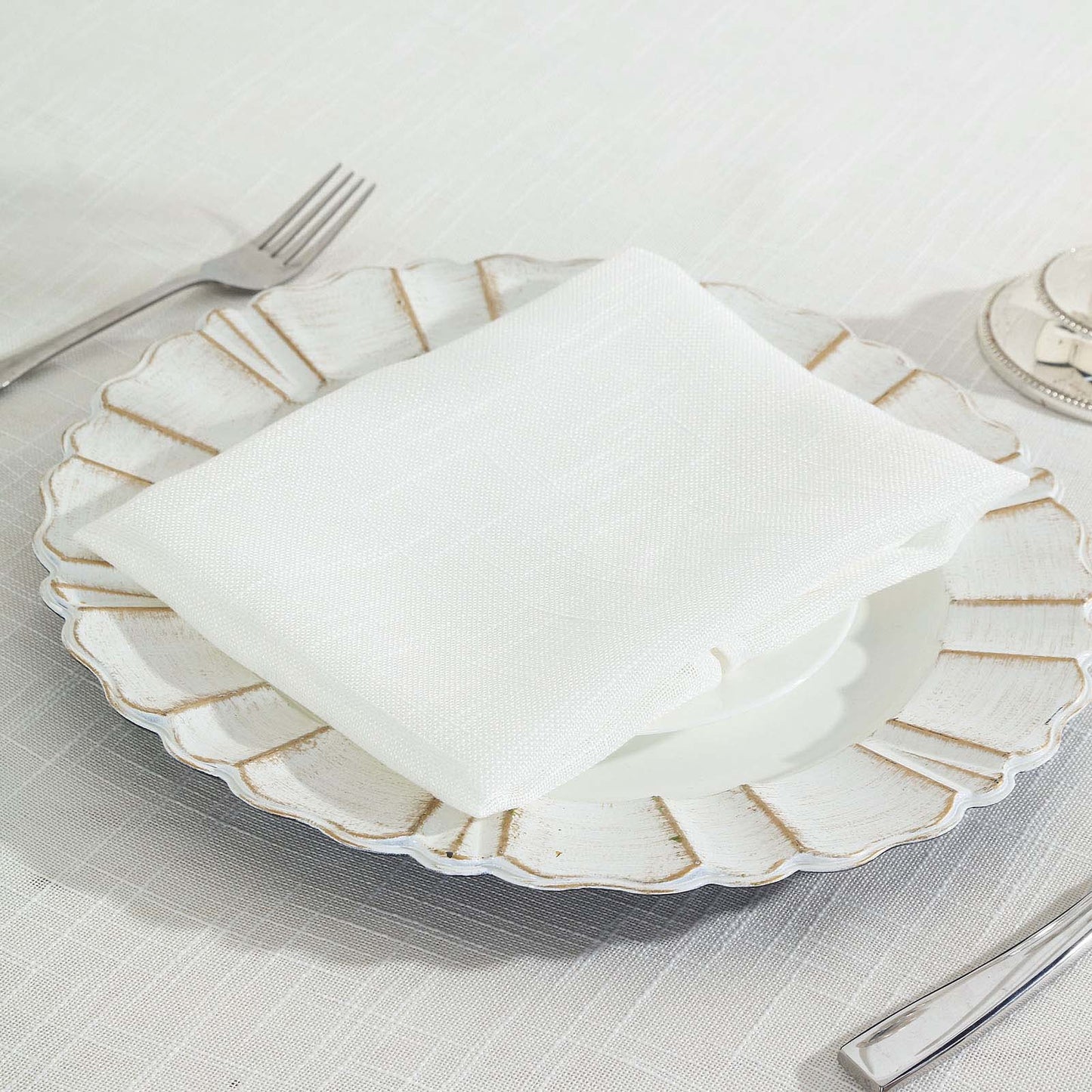 5 Pack Faux Linen 20"x20" Napkins White - Slubby Textured & Wrinkle Resistant Cloth Napkins for Rustic Boho Tablescapes