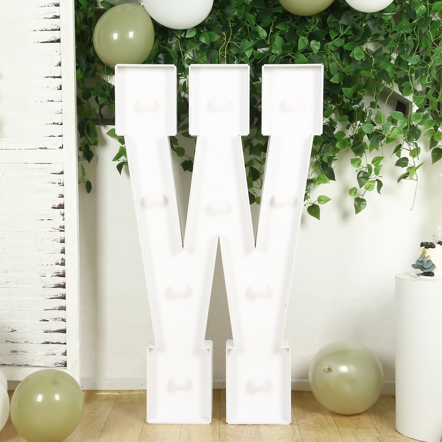 Giant LED Marquee Light Up Letter "W", White 4ft Pre-Cut Foam Board with 10 Warm White Battery Operated LEDs, Glue Gun and Sticks
