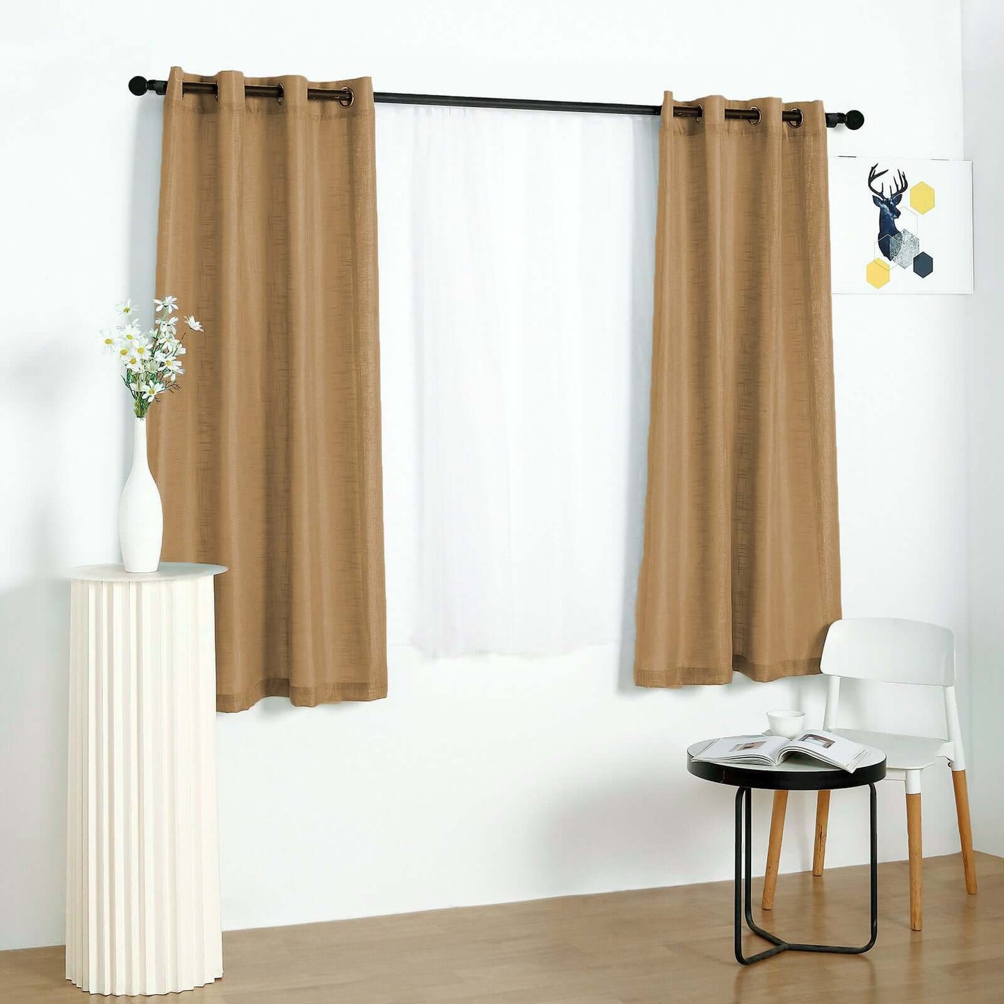 2 Pack Handmade Natural Faux Linen Curtains 52"x64", Curtain Panels With Chrome Grommets