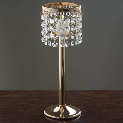 Crystal Beaded Chandelier Metal Candle Holder Gold - Sophisticated Pillar Tealight Stand 12"