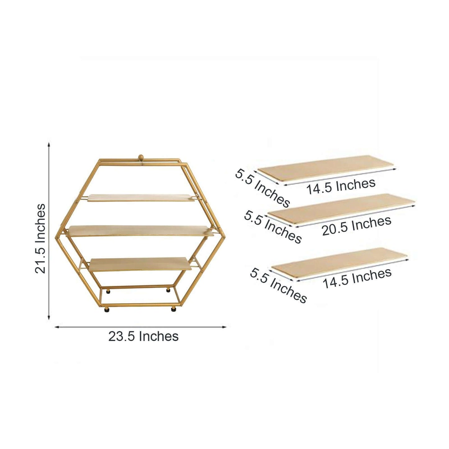 3-Tier Metal Hexagon Cupcake Stand Matte Gold - Stylish Geometric Dessert Holder Appetizer Display for Modern Weddings Dessert Buffets & Celebrations 21"